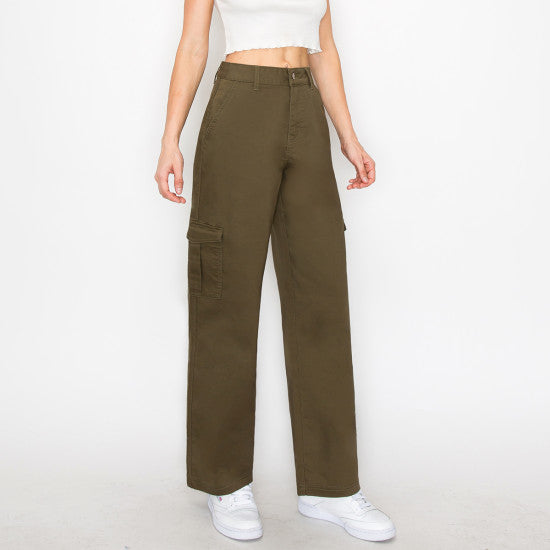 TWILL WIDE LEG CARGO PANTS