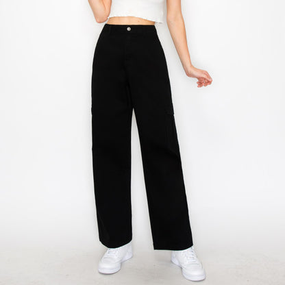 TWILL WIDE LEG CARGO PANTS