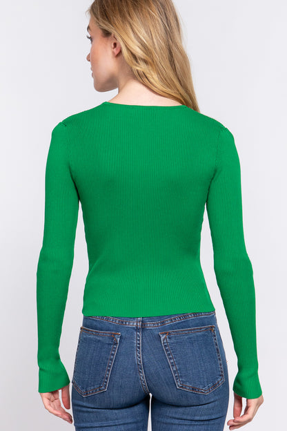 SHIRRING SWEATHEART NECK SWEATER