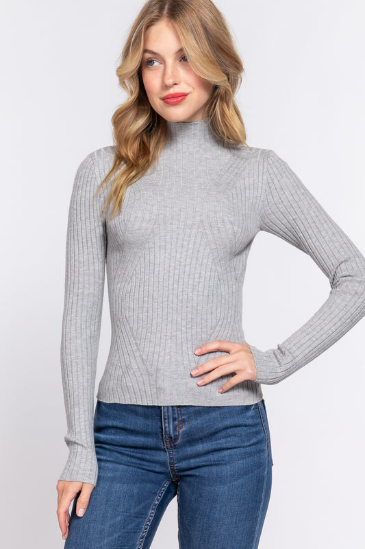 LONG SLV HIGH-NECK FITTED SWEATER