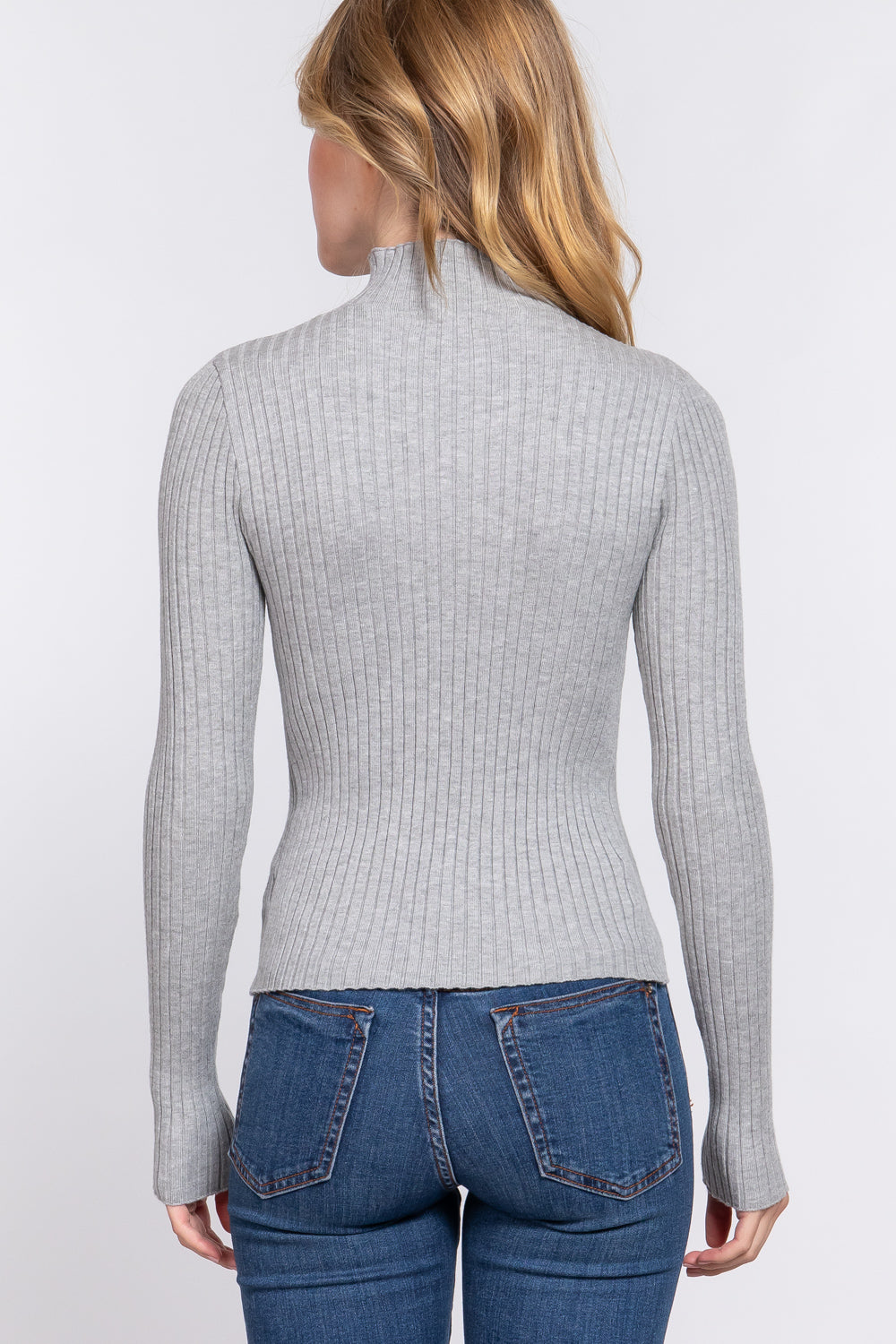 LONG SLV HIGH-NECK FITTED SWEATER