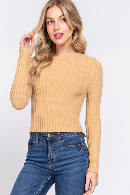 LONG SLV CREW NECK RIB SWEATER