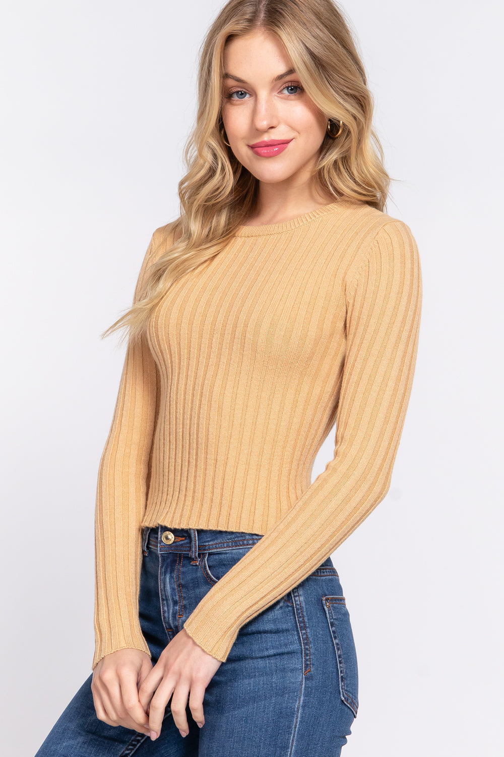 LONG SLV CREW NECK RIB SWEATER