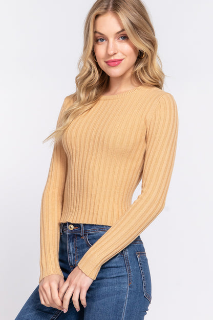 LONG SLV CREW NECK RIB SWEATER