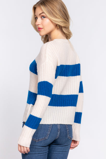 LONG SLV ROUND NECK STRIPE SWEATER