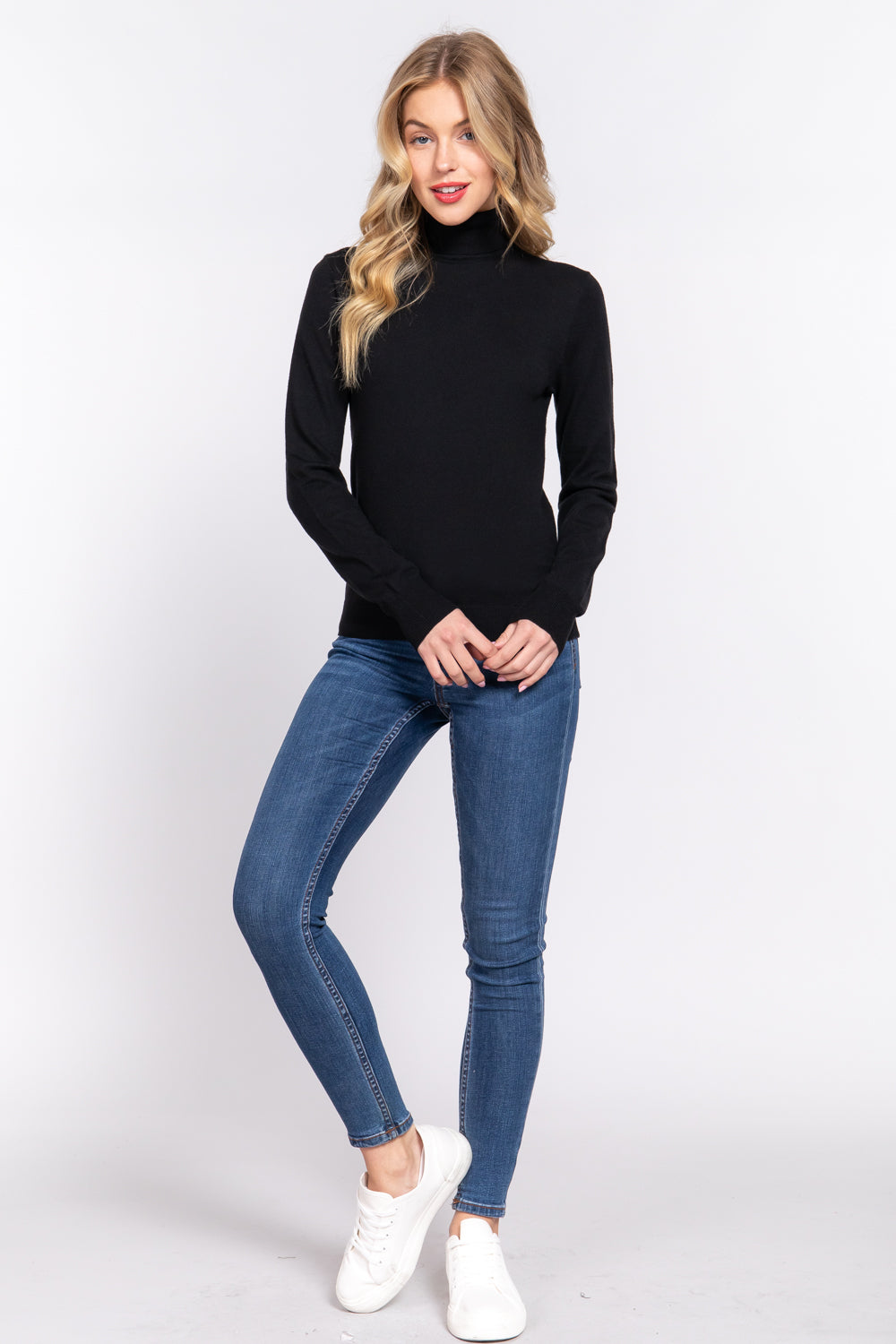 LONG SLEEVE TURTLE-NECK BASIC VISCOSE SWEATER