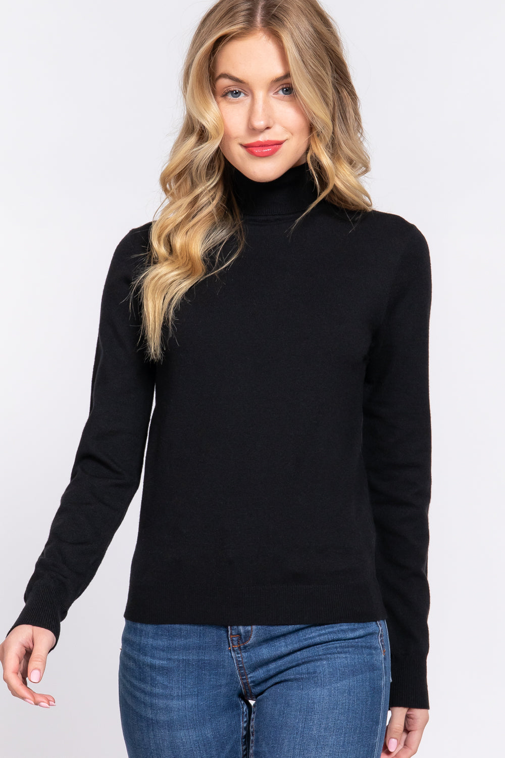 LONG SLEEVE TURTLE-NECK BASIC VISCOSE SWEATER