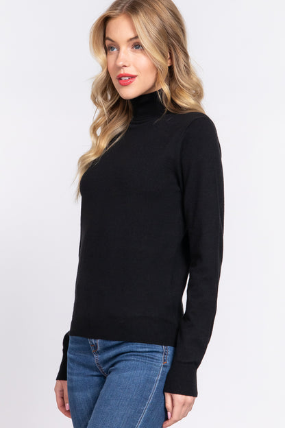 LONG SLEEVE TURTLE-NECK BASIC VISCOSE SWEATER