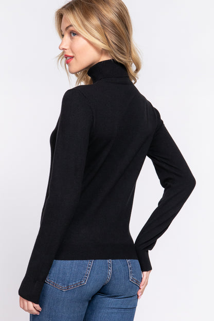 LONG SLEEVE TURTLE-NECK BASIC VISCOSE SWEATER