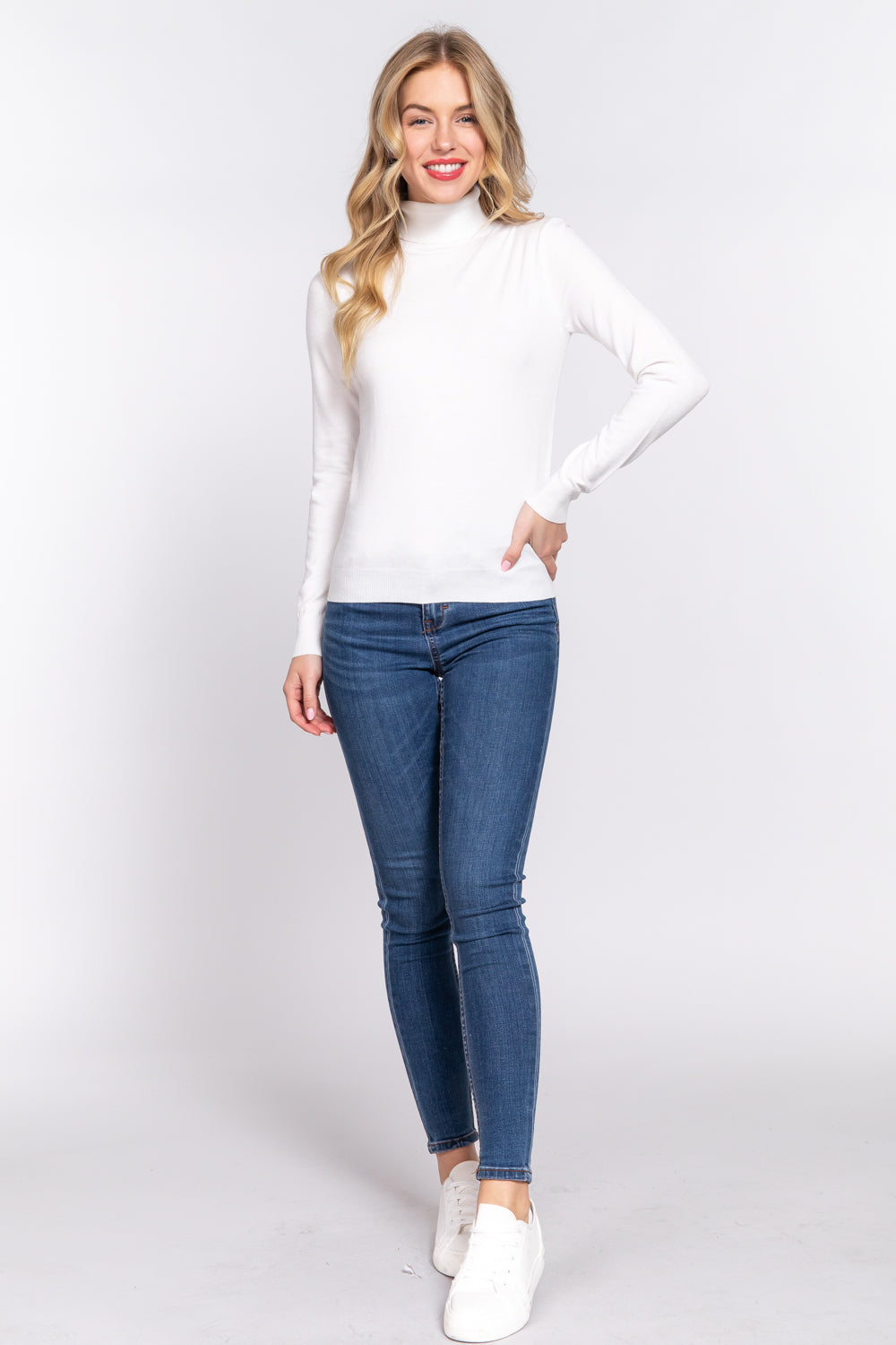 LONG SLEEVE TURTLE-NECK BASIC VISCOSE SWEATER