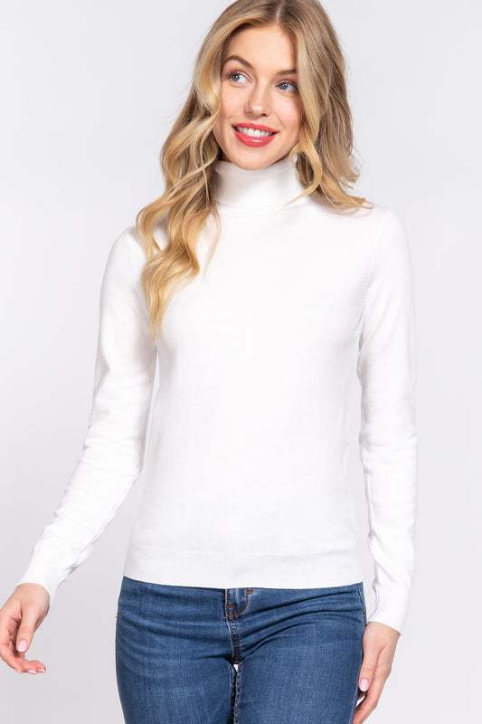 LONG SLEEVE TURTLE-NECK BASIC VISCOSE SWEATER