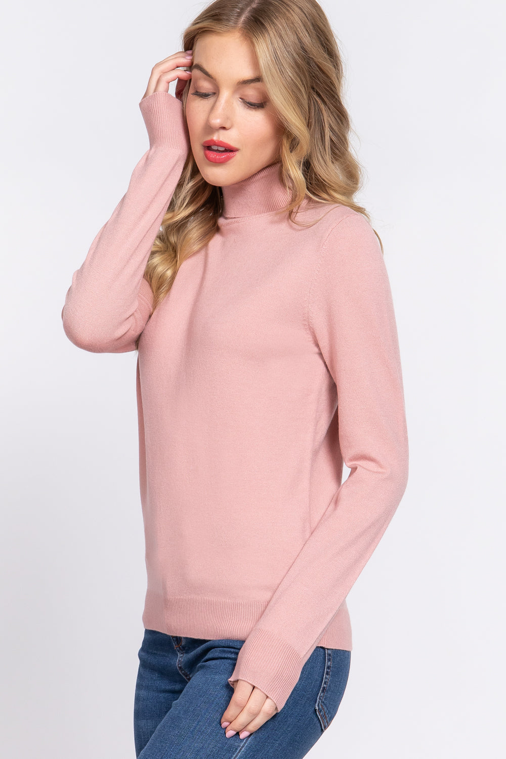 LONG SLEEVE TURTLE-NECK BASIC VISCOSE SWEATER