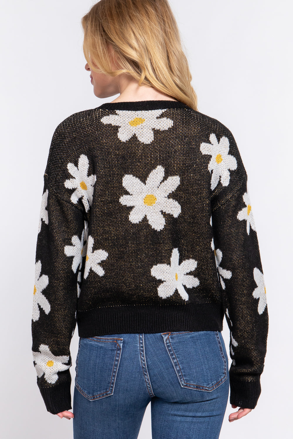 LONG SLV FLOWER PATTERN JACQUARD SWEATER