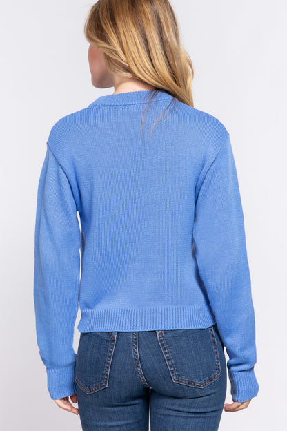 LONG SLEEVE CREW NECK EMBROIDERY SWEATER