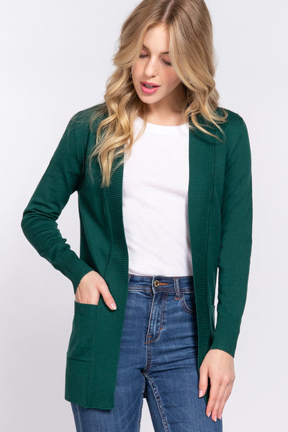 RIB BANDED OPEN SWEATER CARDIGAN