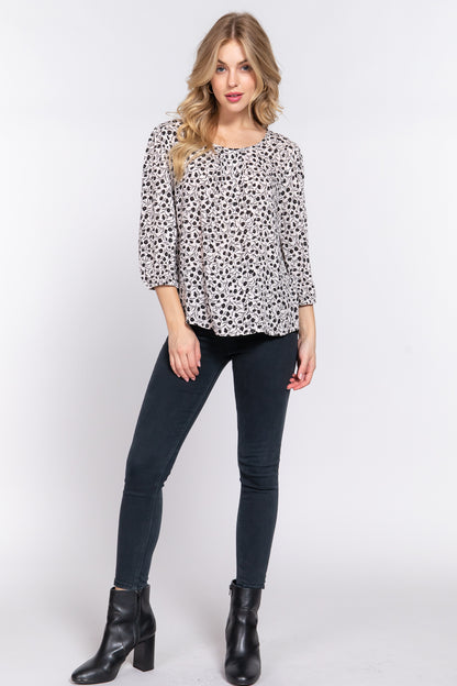 3/4 SLV BACK STRP PRINT BLOUSE