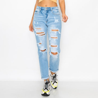 DESTRUCTED ROLLED CUFF BOYFRIEND JEAN