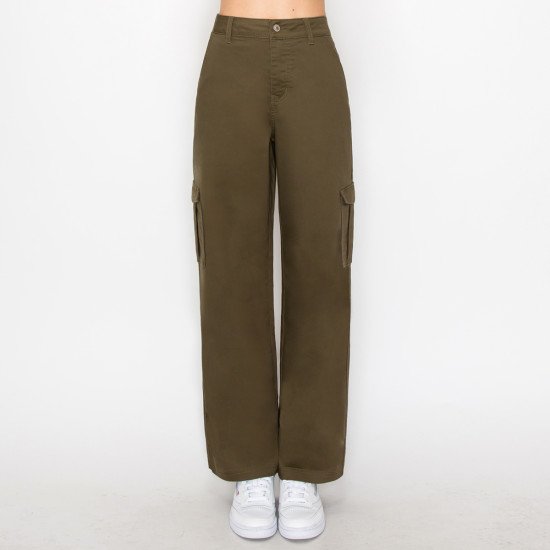 TWILL WIDE LEG CARGO PANTS