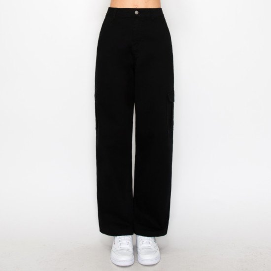 TWILL WIDE LEG CARGO PANTS