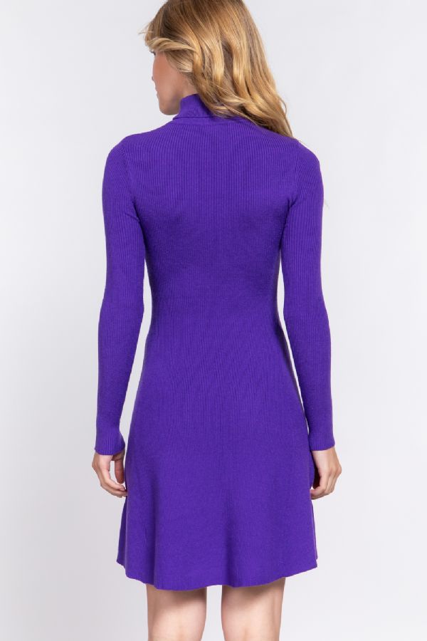 TURTLE NECK A-LINE SWEATER DRESS