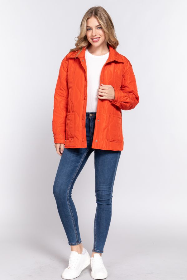 NOTCHED COLLAR QUILTED PUFFER SHACKET