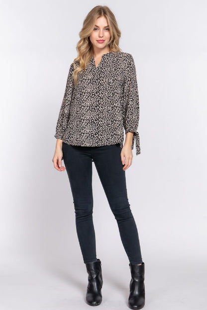 3/4 SLV w/TIE ANIMAL PRINT BLOUSE