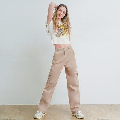 TWILL WIDE LEG CARGO PANTS