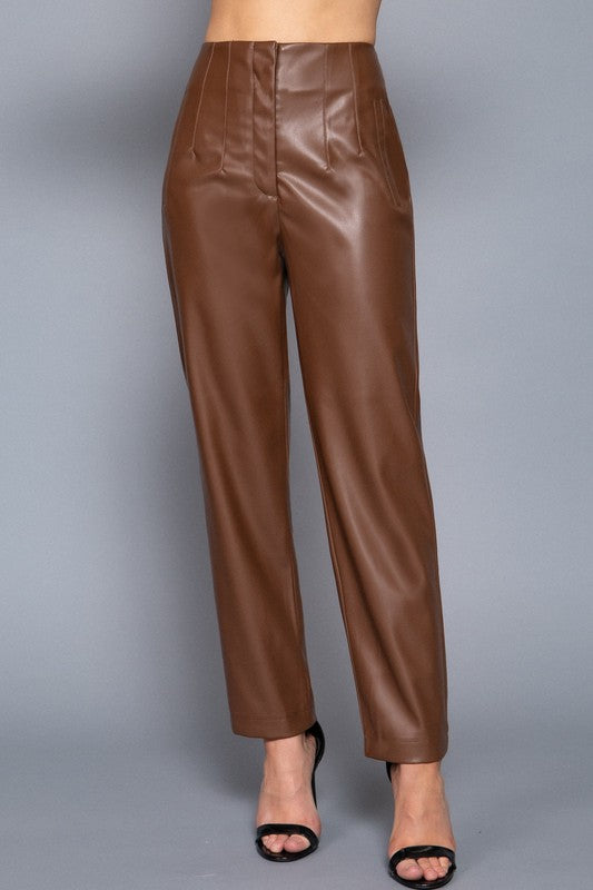 V NECK FAUX LEATHER VEST AND PANTS SET