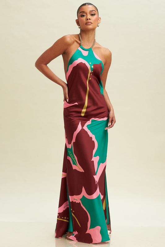 CALIFLORA SATIN MAXI GOWN