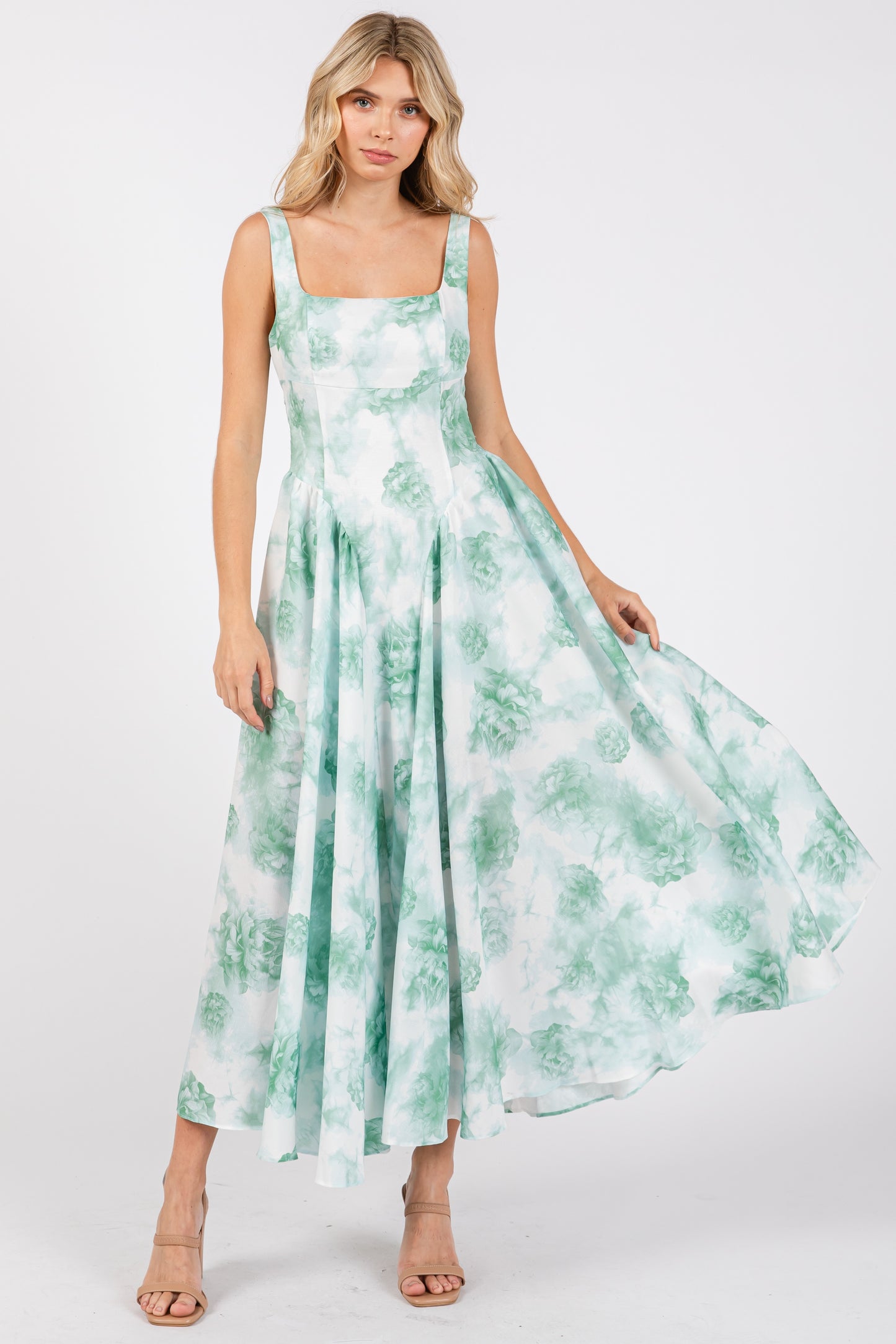 Print Back Ribbon Midi Dress
