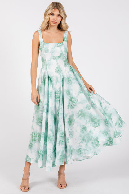Print Back Ribbon Midi Dress