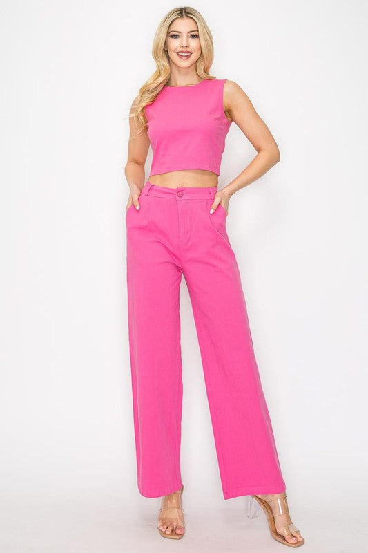 CROP TOP & WIDE LEG PANTS MATCHING SET