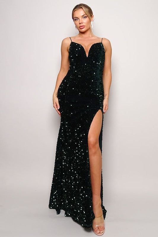 VIVIENNE TEDDY VELVET SEQUIN MAXI DRESS