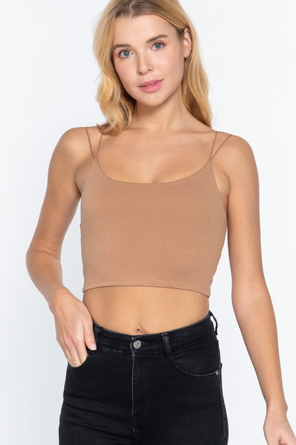 ELASTIC STRAP TWO PLY KNIT CAMI CROP TOP