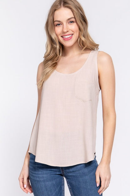 BACK BUTTON DOWN WOVEN TANK