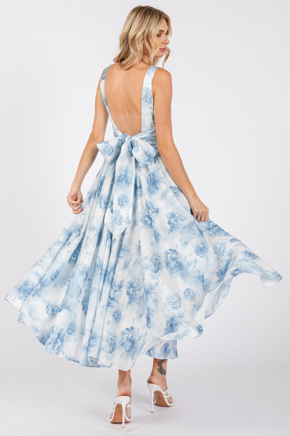 Print Back Ribbon Midi Dress