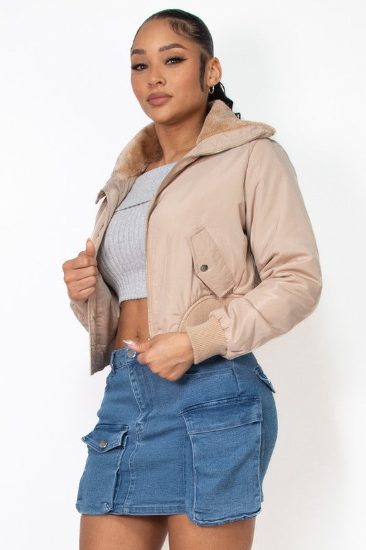 Faux Fur Padded Zip-Up Jacket