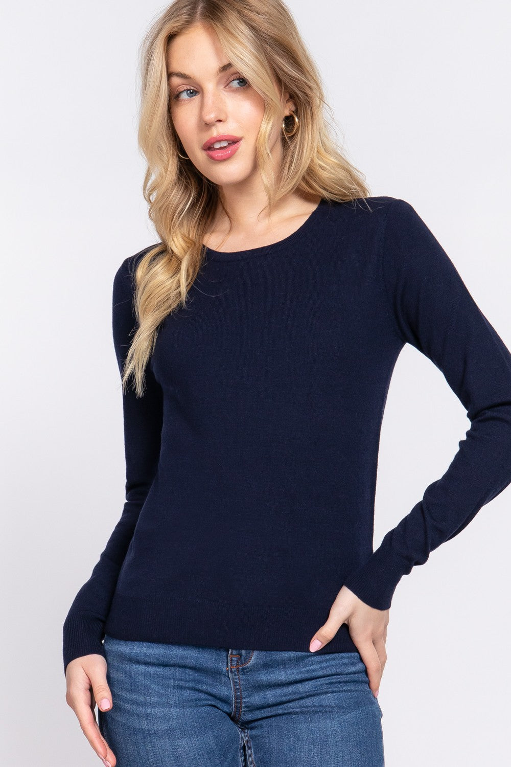 LONG SLEEVE CREW NECK BASIC SWEATER