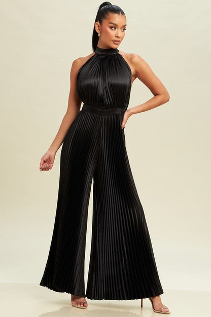 SOLID PLEATED JUMPSUIT