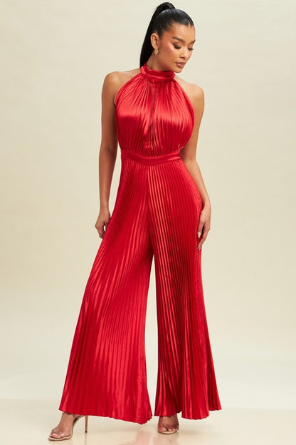 SOLID PLEATED JUMPSUIT