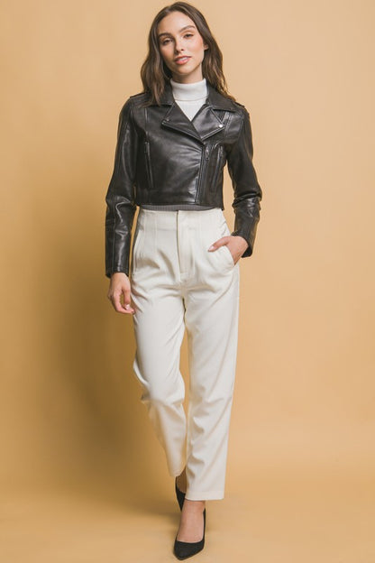 CROPPED FAUX LEATHER JACKET WITH ZIP