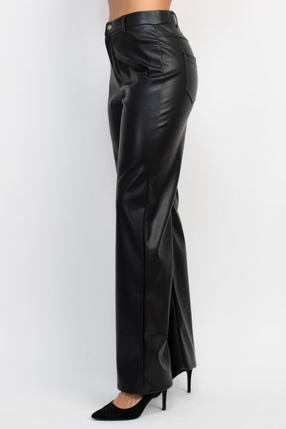 Faux Leather Mid Rise Pants