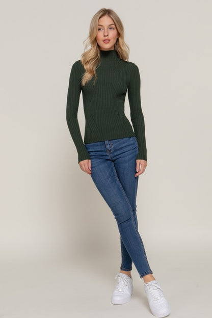 LONG SLV HIGH-NECK FITTED SWEATER