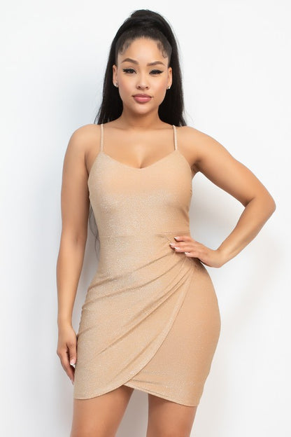 Glittery Tulip Bodycon Pleated Cocktail Dress