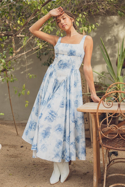 Print Back Ribbon Midi Dress