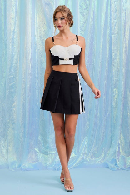 BANDAGE CROP TOP AND SKIRT SET WITH TRIMS