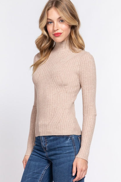 LONG SLV HIGH-NECK FITTED SWEATER