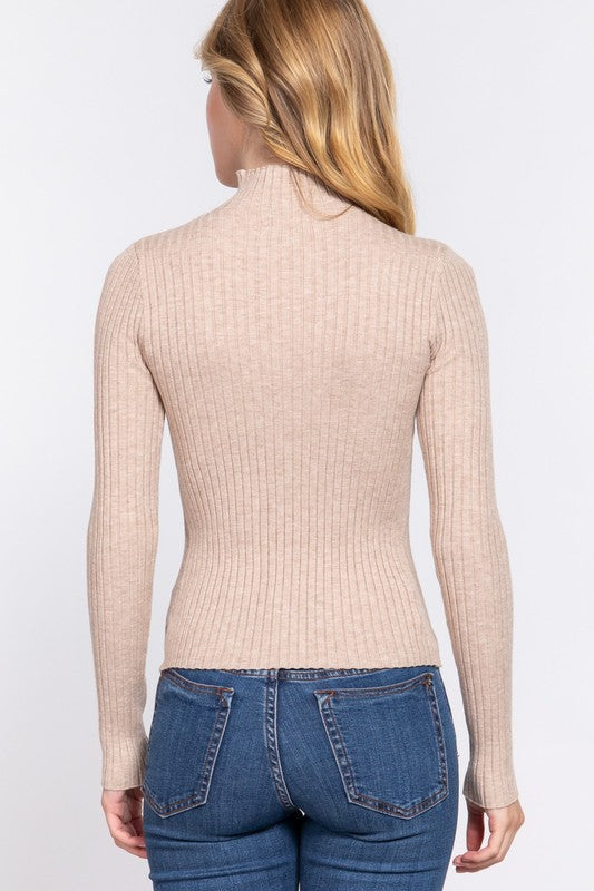 LONG SLV HIGH-NECK FITTED SWEATER