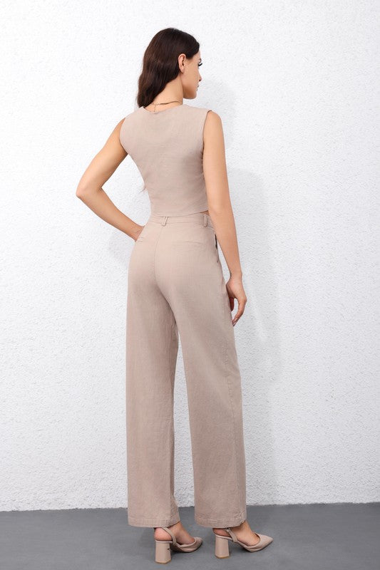 CROP TOP & WIDE LEG PANTS MATCHING SET