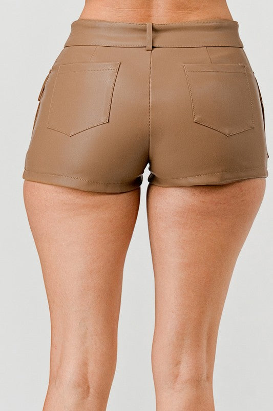 SOFT FAUX LEATHER SHORTS WITH BELT